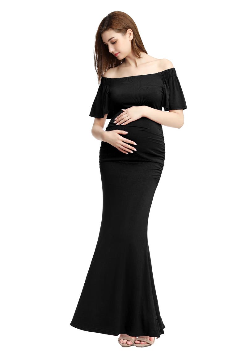 Abigail Off the Shoulder Maternity Trumpet Gown, Alternate, color, BLACK