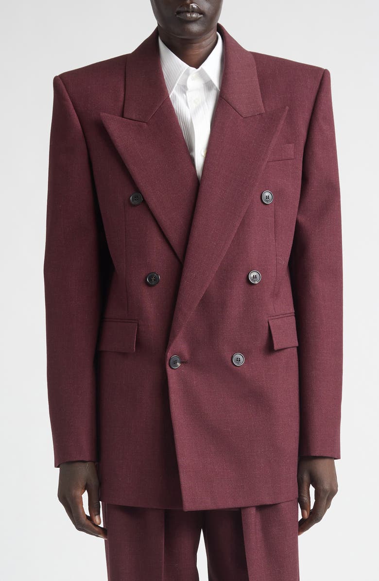 Saint Laurent Double Breasted Wool Gabardine Blazer, Main, color, Lie De Vin