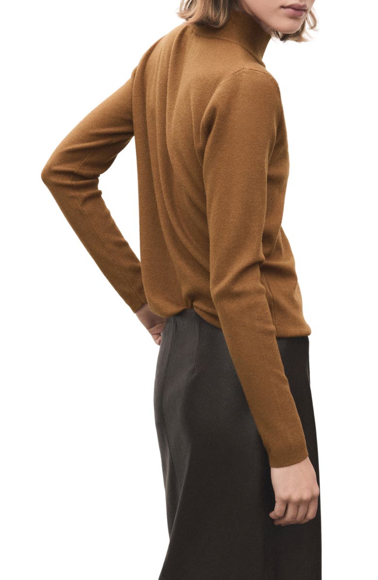 MANGO Perkins Stripe Mock Neck Sweater, Alternate, color, Medium Brown