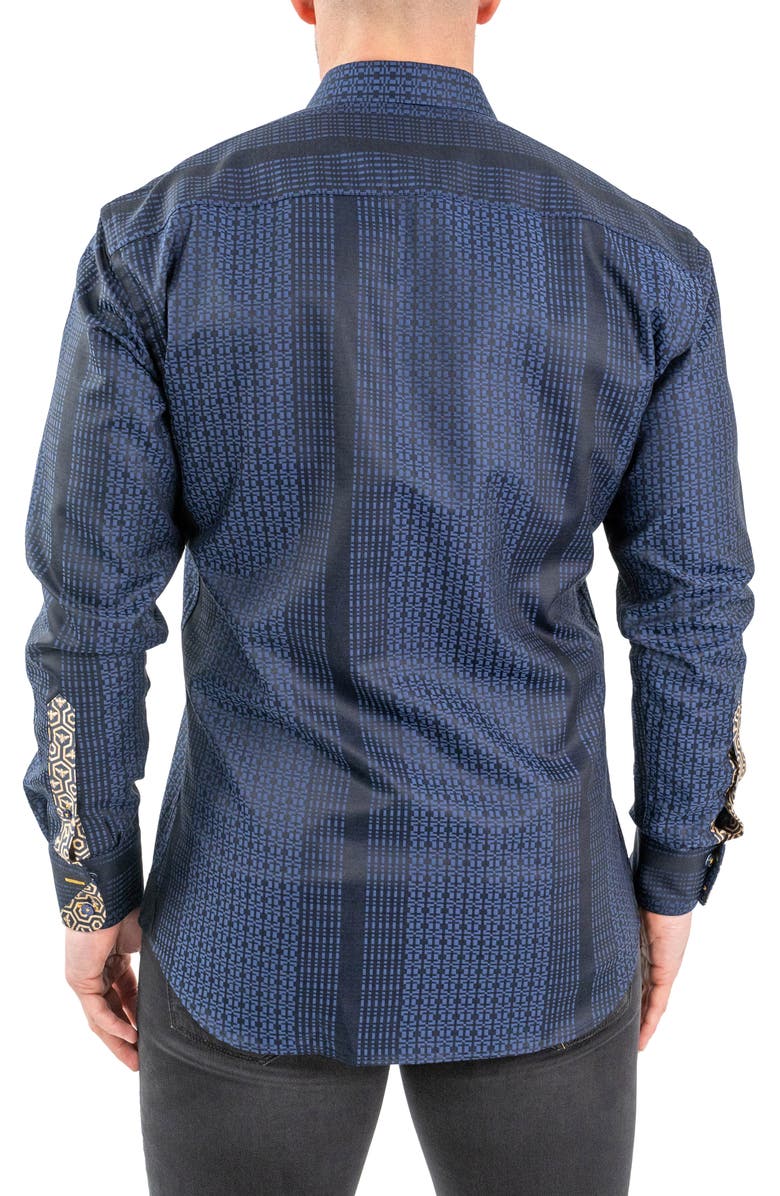 Maceoo Einstein Jacqhoneythree Blue Contemporary Fit Cotton Blend Button-Up Shirt, Alternate, color,
