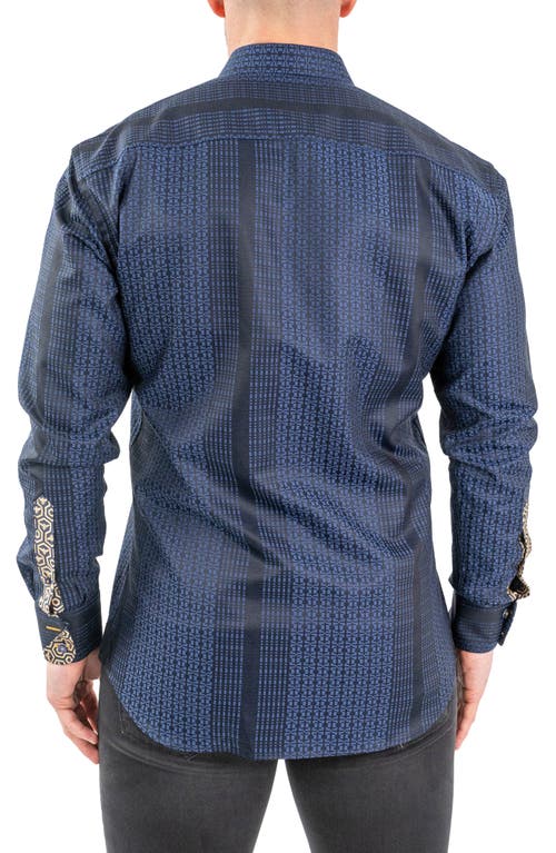 Maceoo Einstein Jacqhoneythree Blue Contemporary Fit Cotton Blend Button-up Shirt In Blue