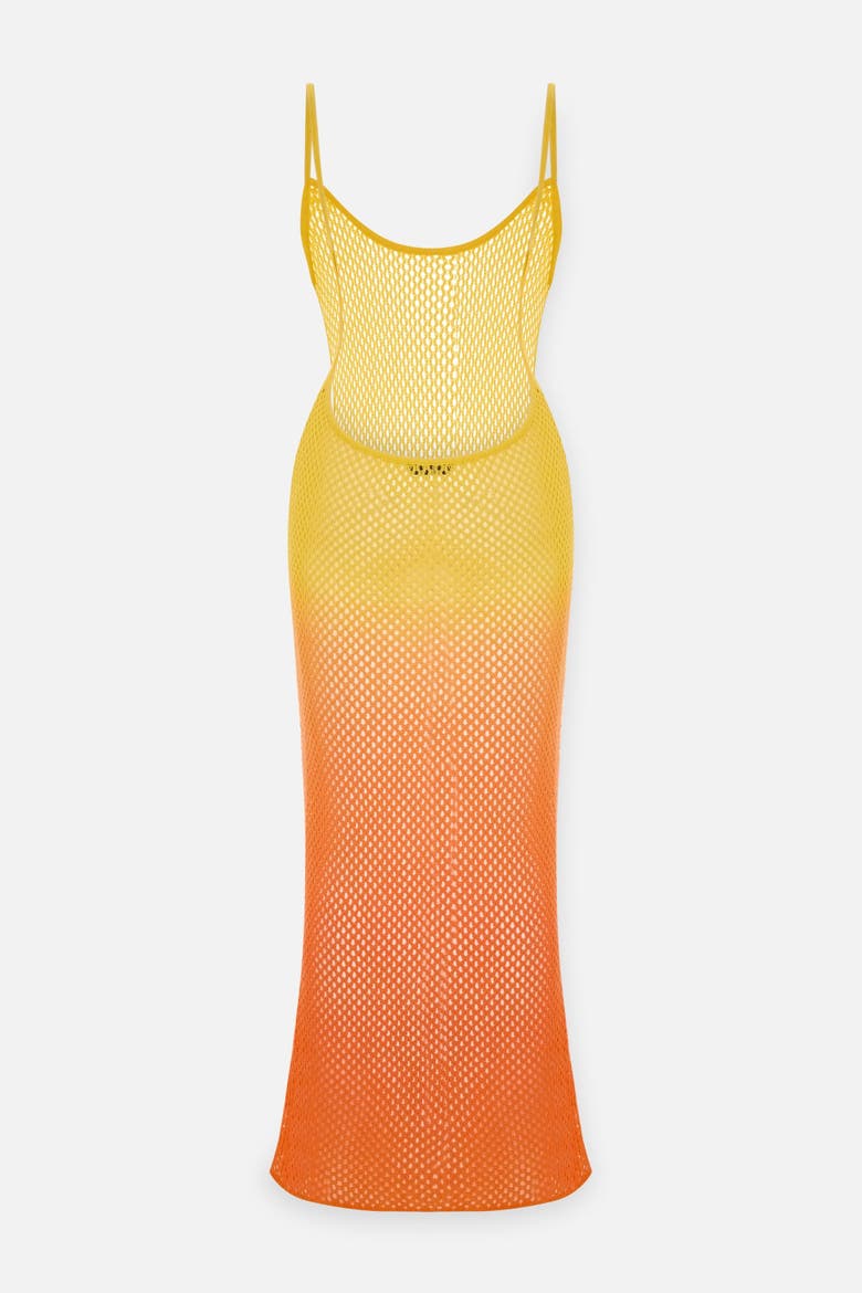 The Solar Reflections Sunset Ombre Crochet Maxi Dress, Alternate, color, Yellow