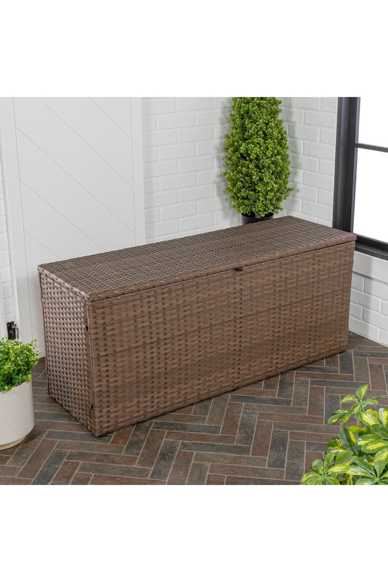 Nino Modern Minimalist Outdoor Faux Wicker Deck and Patio Storage Box, Main, color, Brown