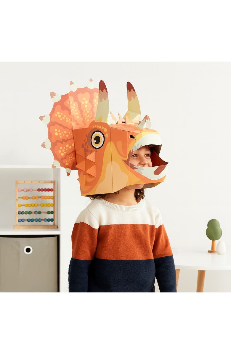 3D Paper Mask 3D Paper Triceratops Mask Craft for Kids (2 Pack), Fun & Easy Activity for Creative Play, Alternate, color, Orange