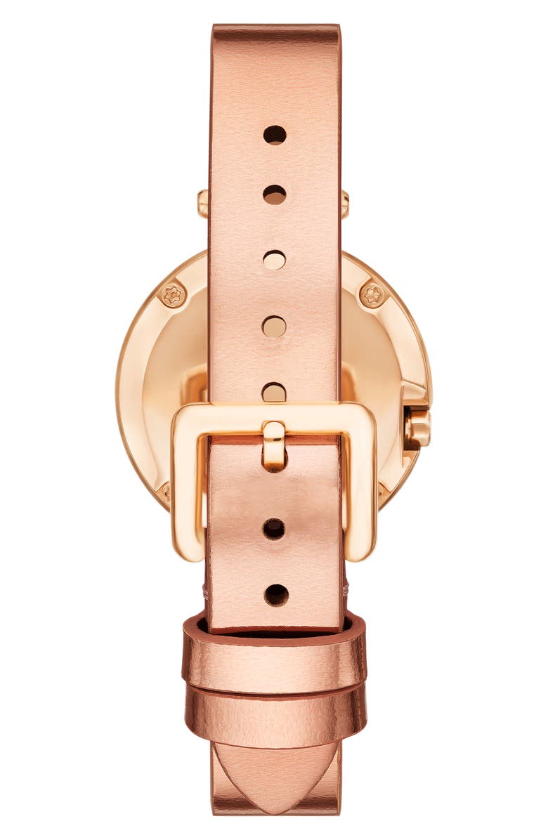 Tory Burch The Small Pierced Leather Strap Watch, 30mm, Alternate, color, Rose Gold