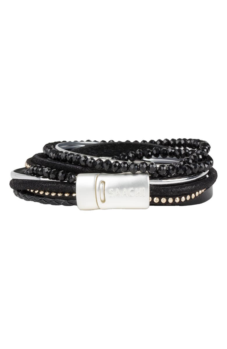SAACHI Double Wrap Bracelet, Alternate, color, Black