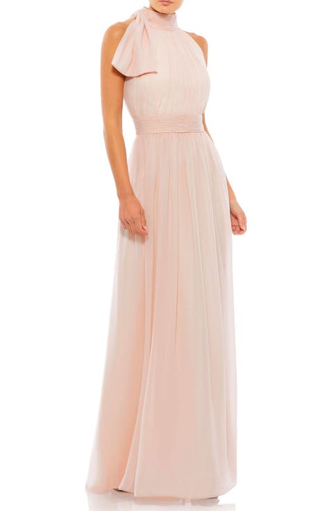 Women's A Line Chiffon Halter Neck Evening Gown