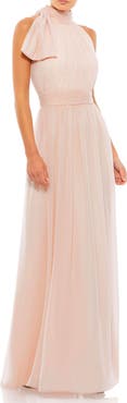 Mac Duggal Women's A Line Chiffon Halter Neck Evening Gown