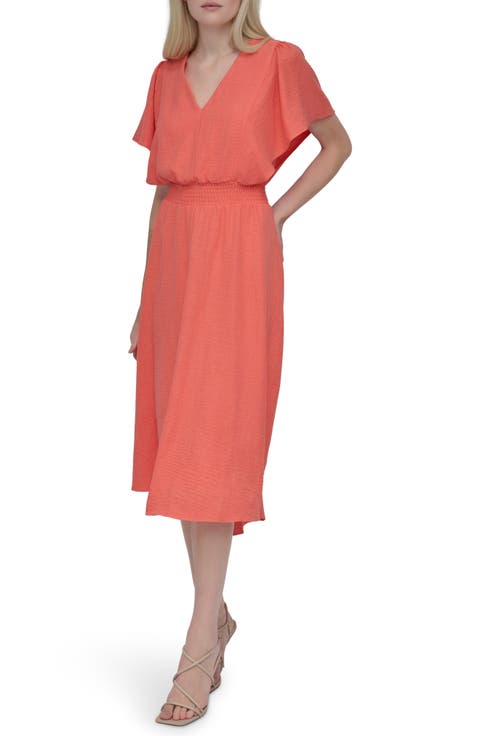 Flutter Sleeve Smocked Waist Fit & Flare Dress