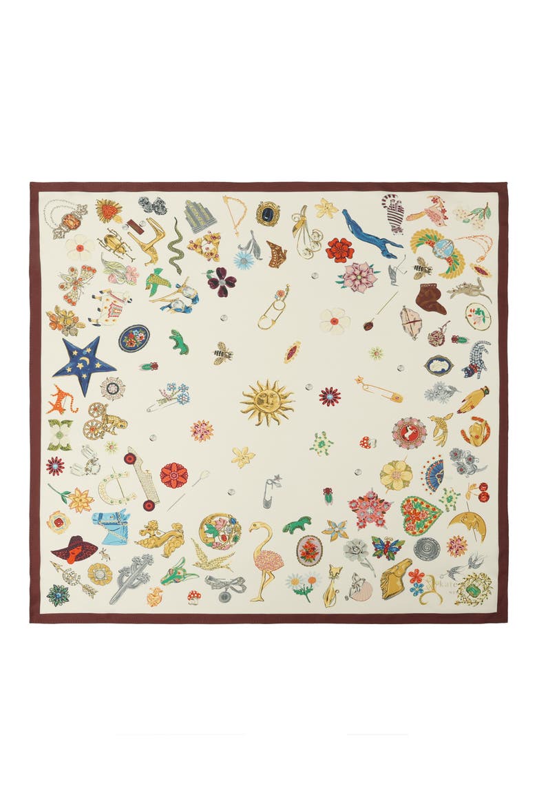 Brooch Collection Silk Bandana Scarf, Main, color, MULTI