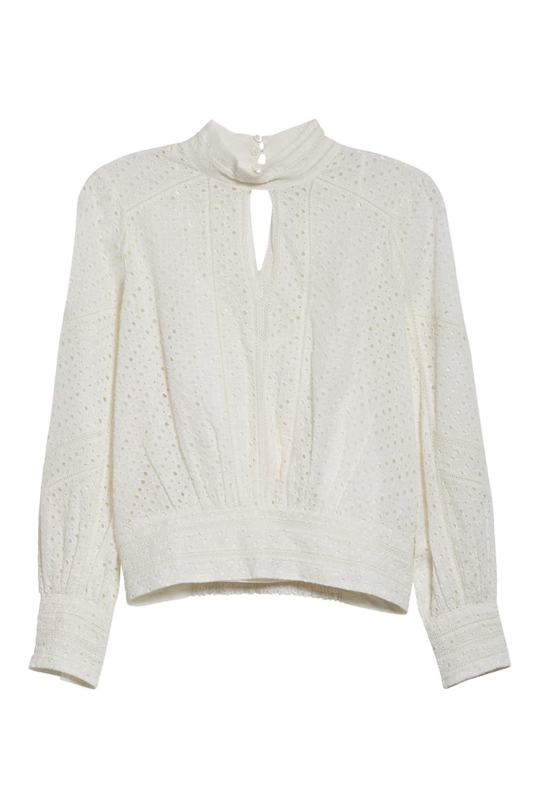 Eyelet Blouson Long Sleeve Top, Alternate, color, OFF WHITE