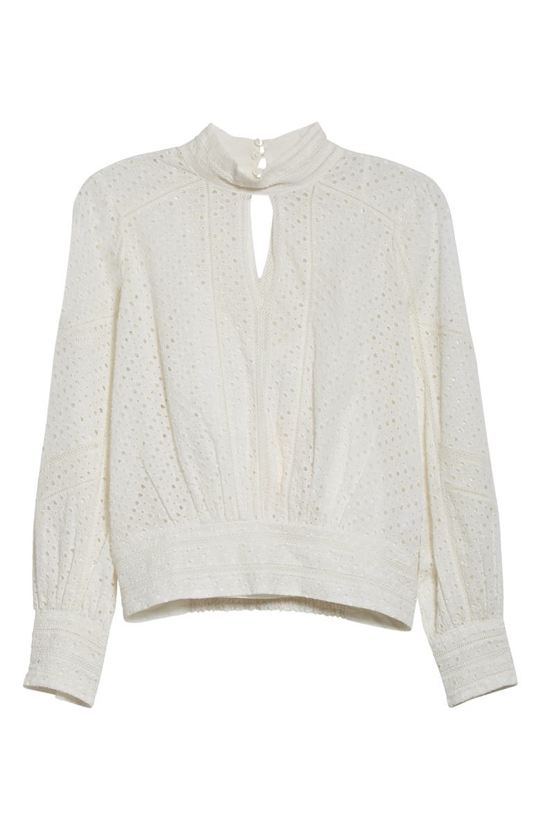 FRAME Eyelet Blouson Long Sleeve Top, Alternate, color, 