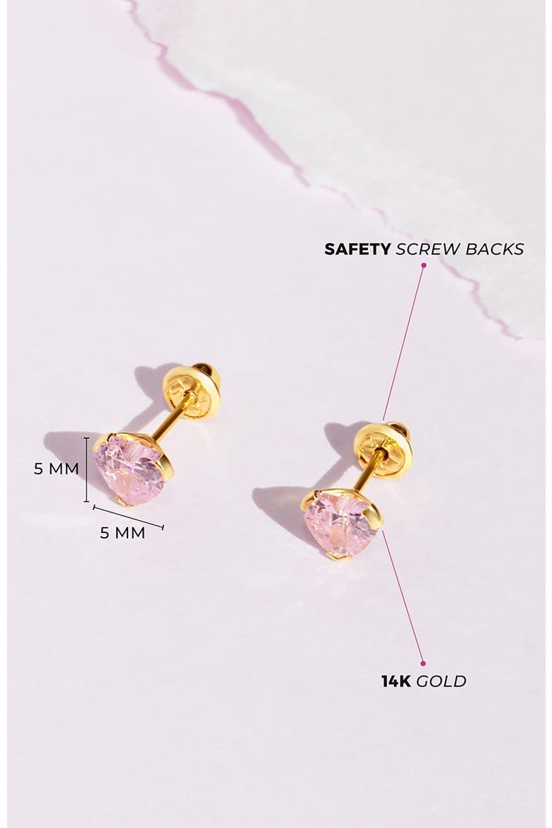 14k Birthstone Cubic Zirconia Heart Earrings, Alternate, color, October
