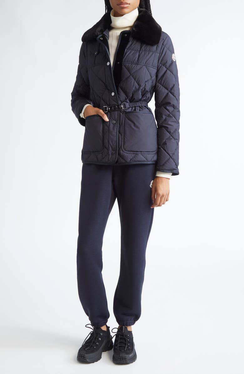 Moncler Cygne Quilted Down Jacket with Faux Fur Collar, Alternate, color, Dark Navy Blue