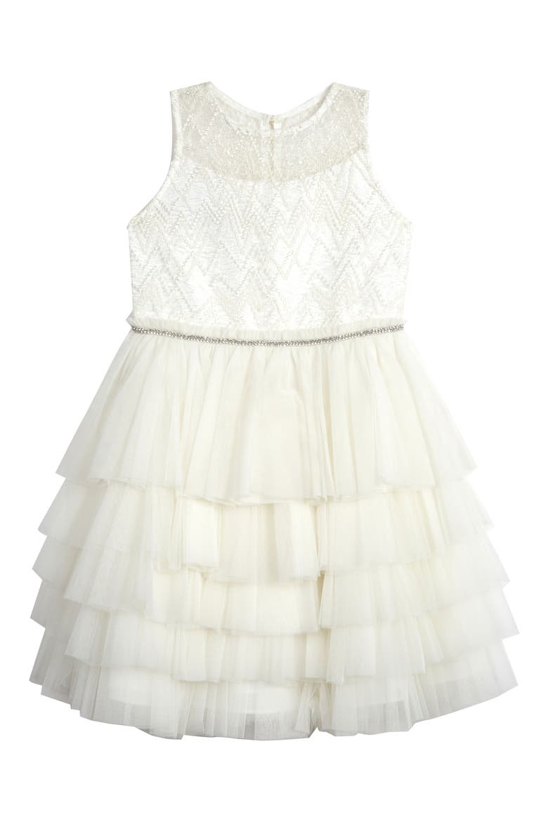 Beaded Tulle Party Dress, Main, color, IVORY