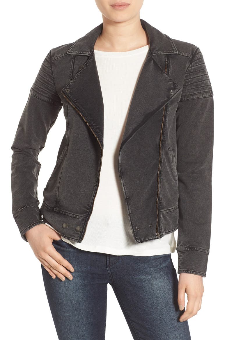 Stretch Knit Moto Jacket, Main, color, BLACK