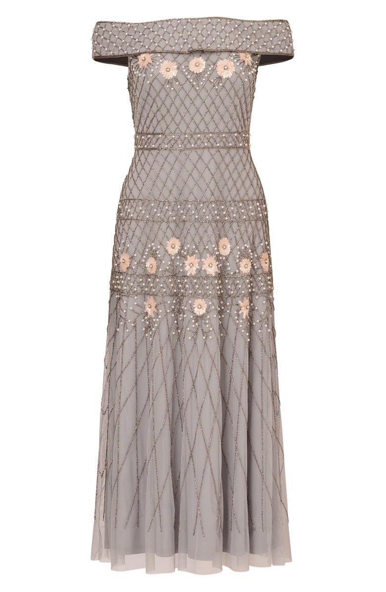 Adrianna Papell Beaded Off the Shoulder Cocktail Dress, Alternate, color, 