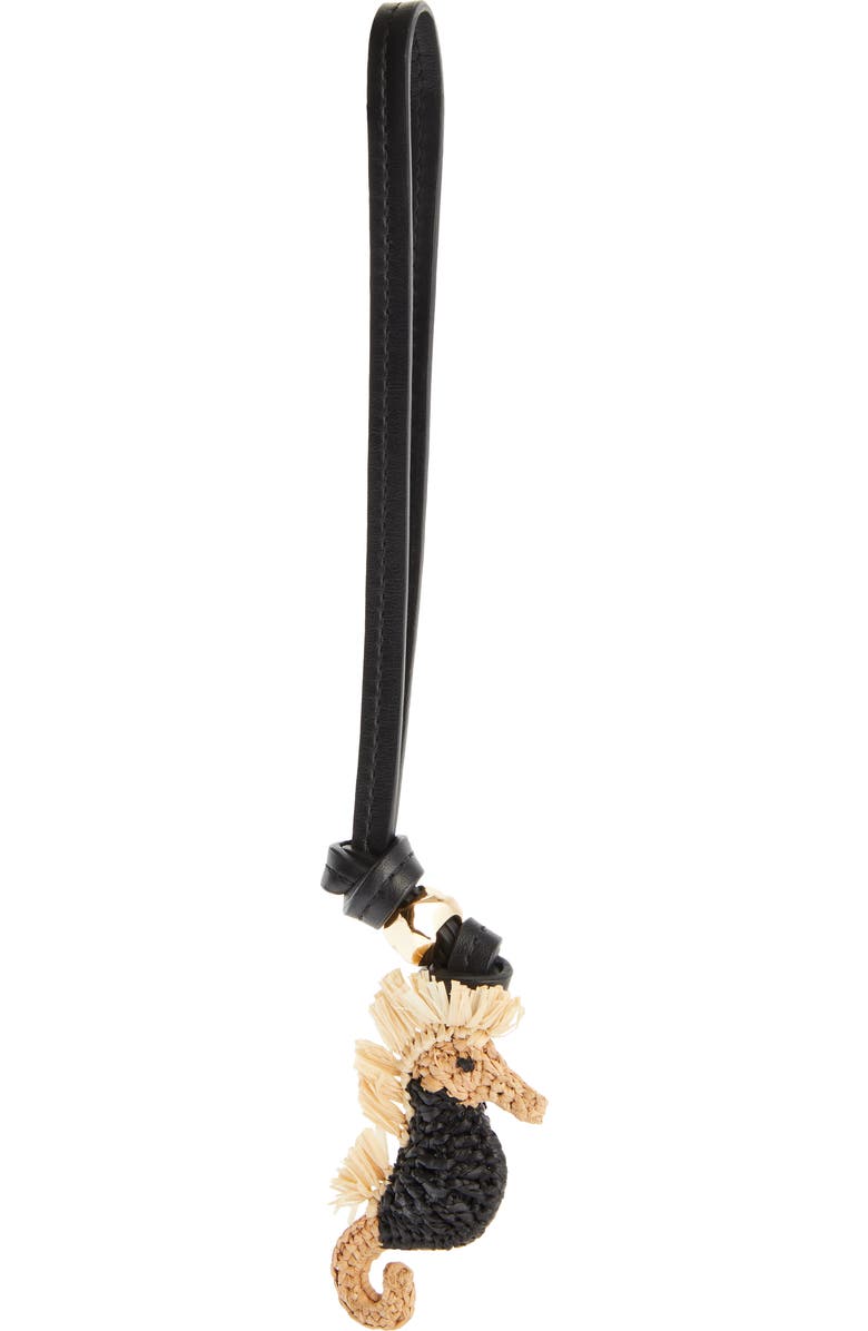 Zimmermann Seahorse Raffia Bag Charm, Main, color, Black