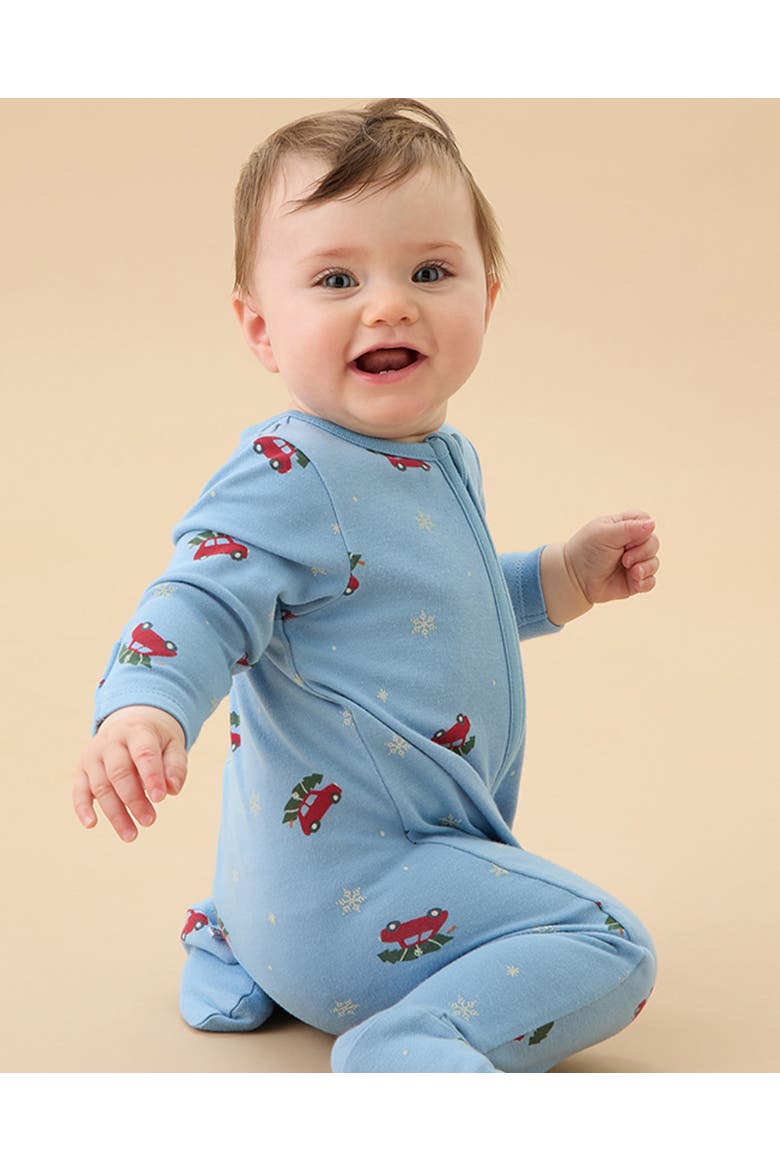 Snowy Car Two Way Zip-Up Sleepsuit, Alternate, color, Christmas Car Print