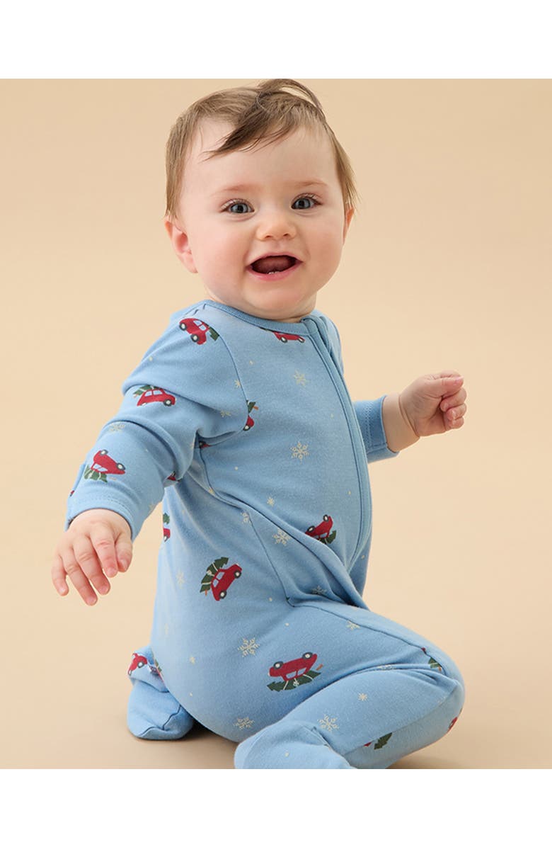 MORI Snowy Car Two Way Zip-Up Sleepsuit, Alternate, color, Christmas Car Print
