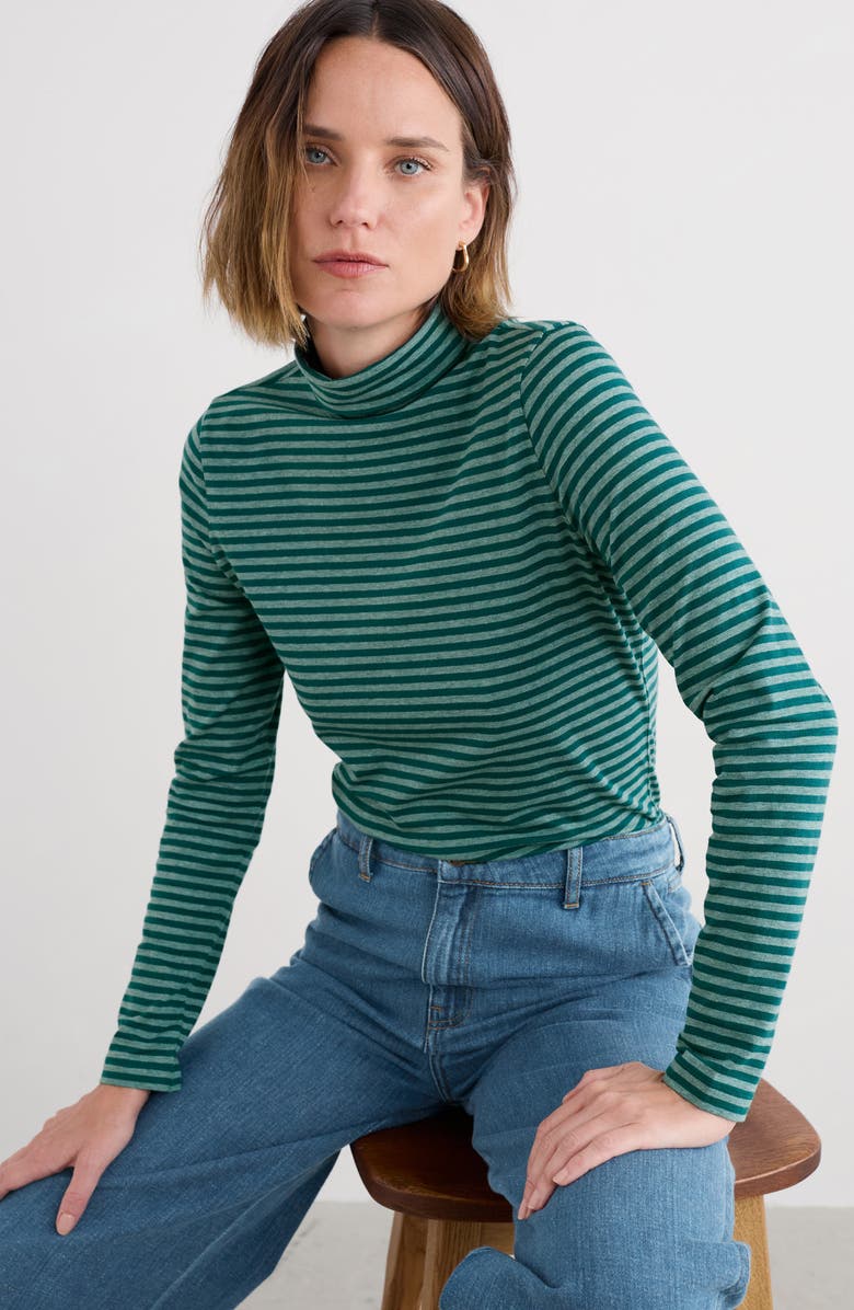Seasalt Cornwall Landing Stripe Cotton Turtleneck, Alternate, color, Pellitras Verte