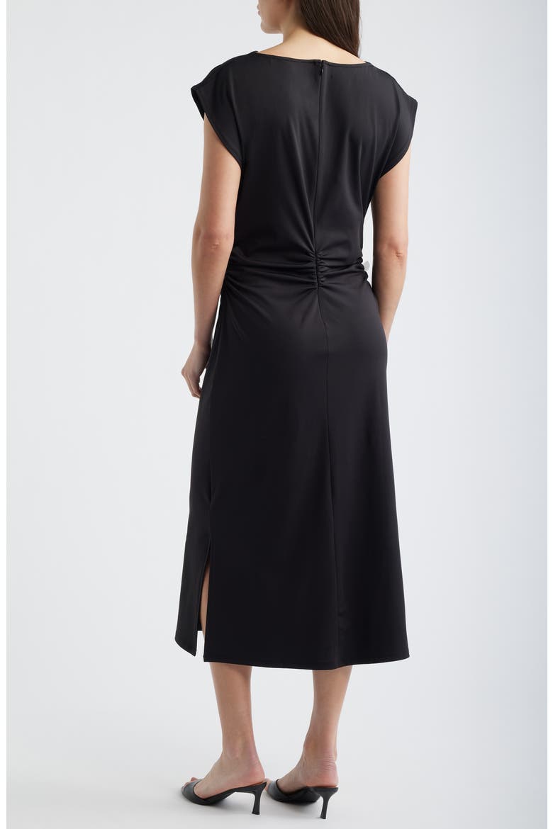 Draped Midi Dress, Alternate, color, BLACK