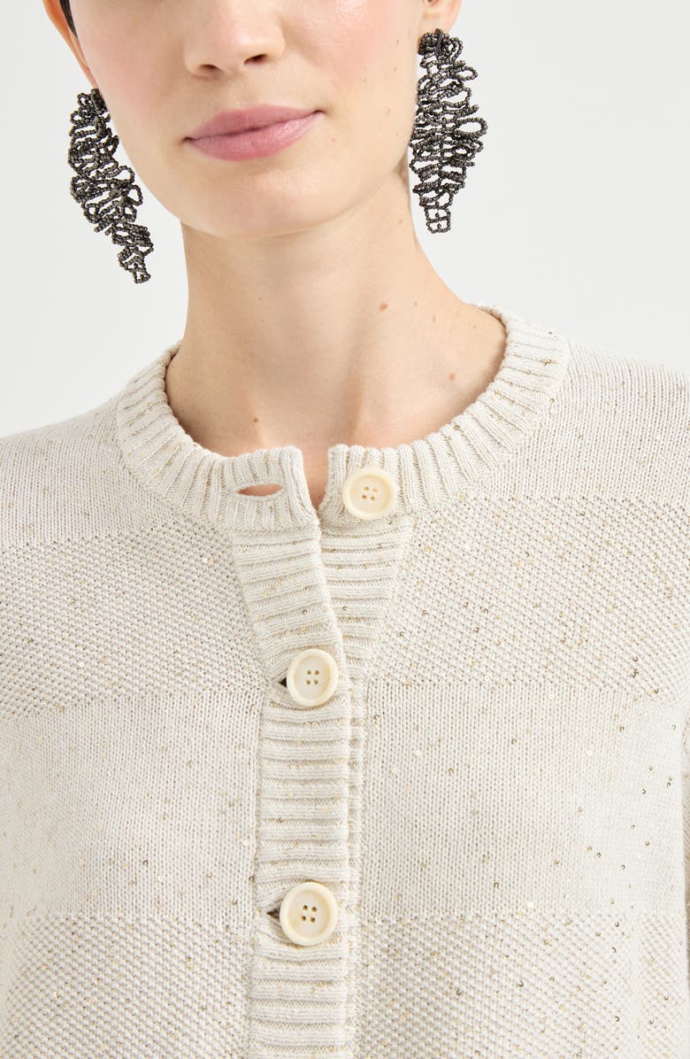 Brunello Cucinelli Cardigan with dazzling stripes, Alternate, color, Oat