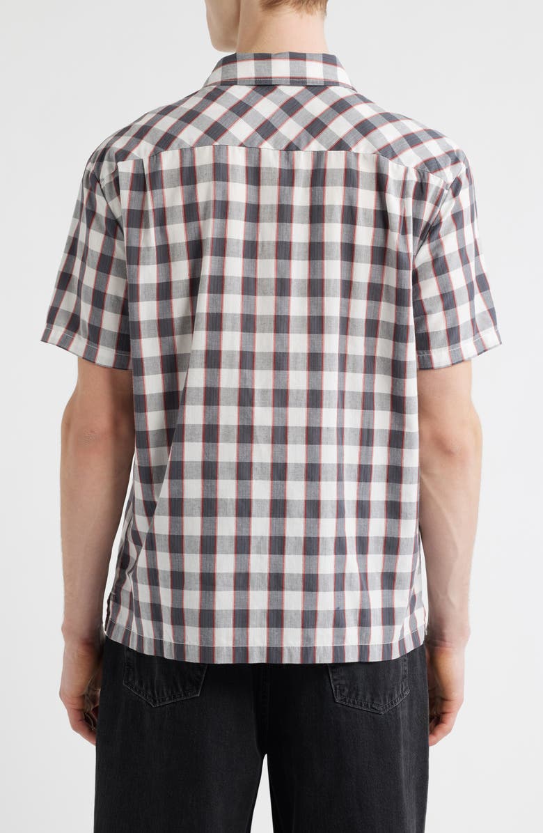 Brixton Cru Plaid Short Sleeve Button-Up Shirt, Alternate, color, Black/ Off White/ Red