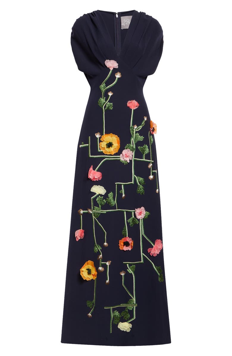Lela Rose Floral Embroidered Gown, Alternate, color,
