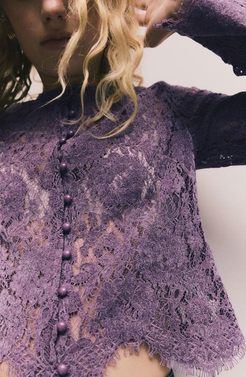 Next Lace Button-up Top In Purple