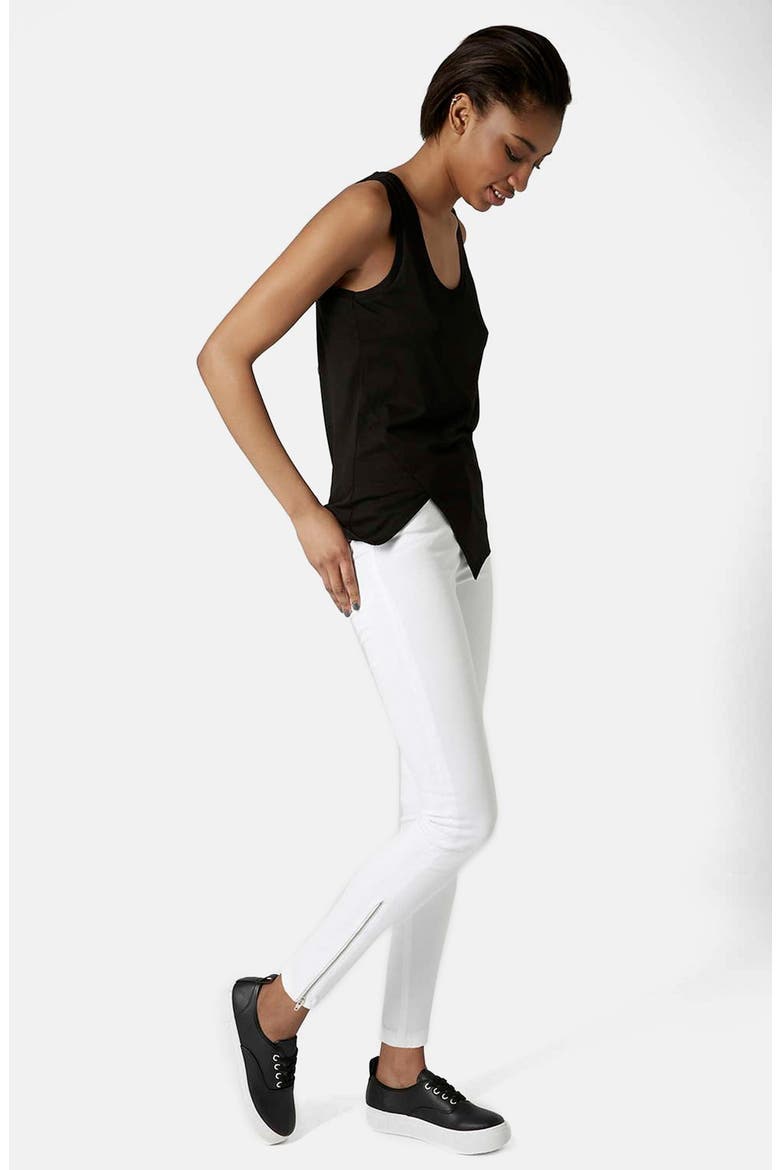 Moto 'Jamie' Ankle Zip Jeans, Alternate, color, WHITE
