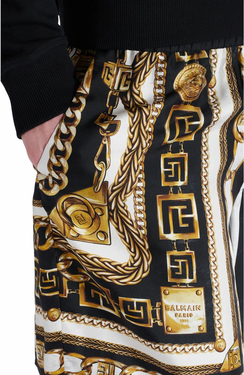 Balmain Slinky Printed Shorts With Foulard Chaînes Pattern, Alternate, color, Multicolor