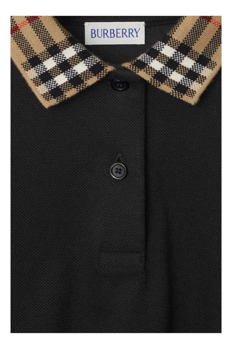 Girl's Check Collar Cotton Polo Shirt Dress, Alternate, color, Black