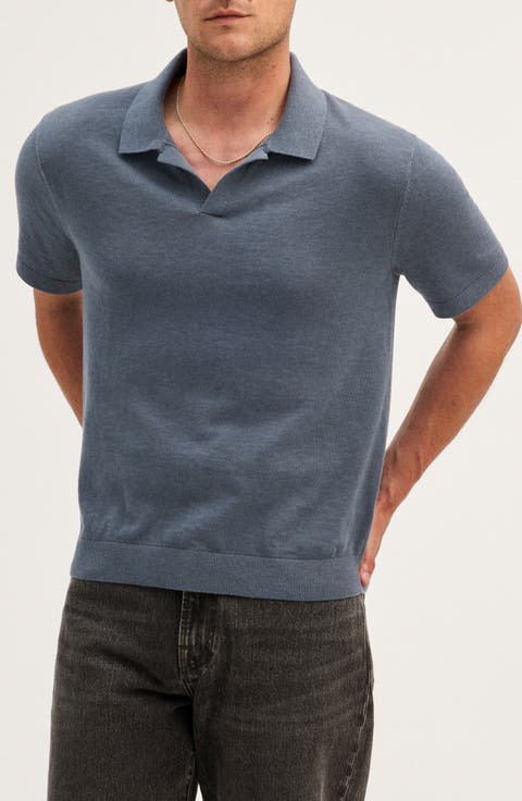 Johnny-Collar Cotton Slub Sweater Polo