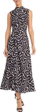 Maggy London Print Mock Neck Sleeveless Midi Dress
