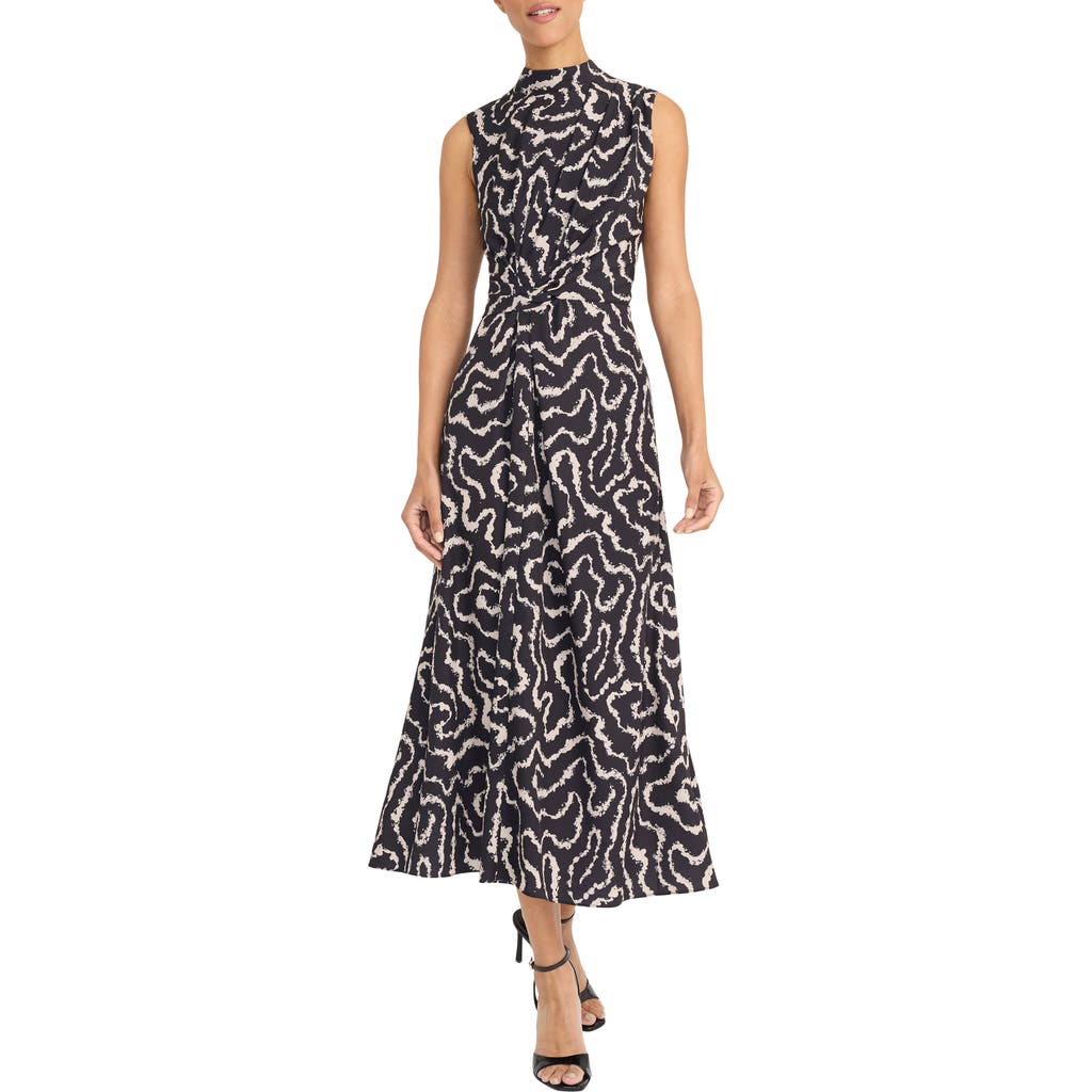 Maggy London Print Mock Neck Sleeveless Midi Dress In Black