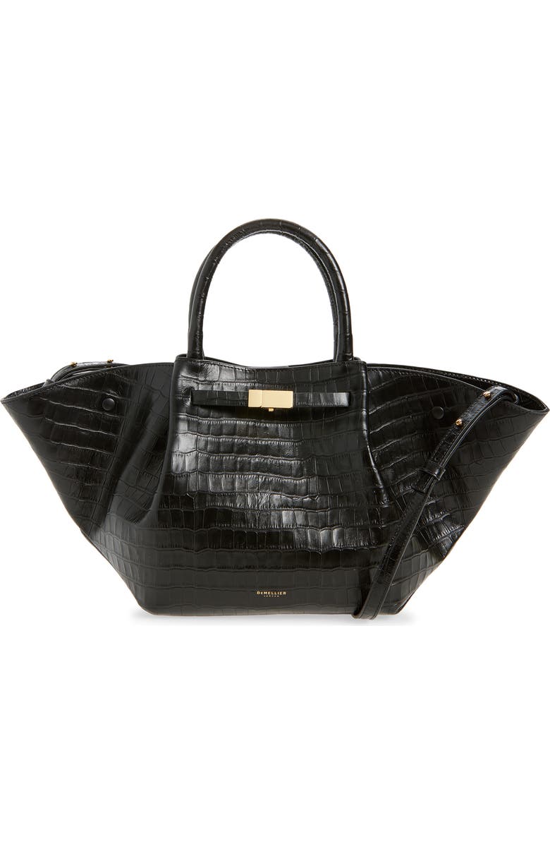 DeMellier New York Leather East/West Midi Tote, Main, color, Black Croc Effect