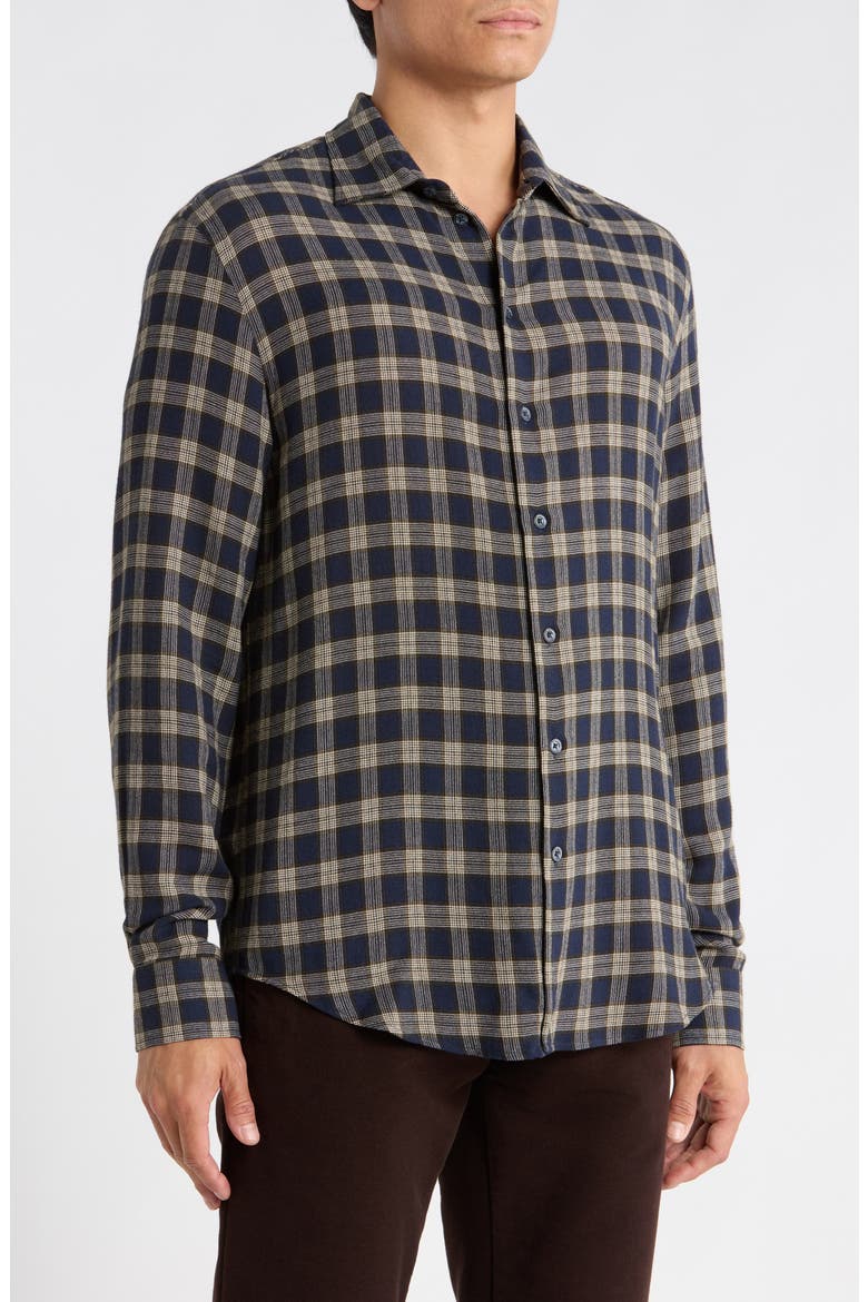 Plaid Long Sleeve Button-Up Shirt, Alternate, color, NAVY