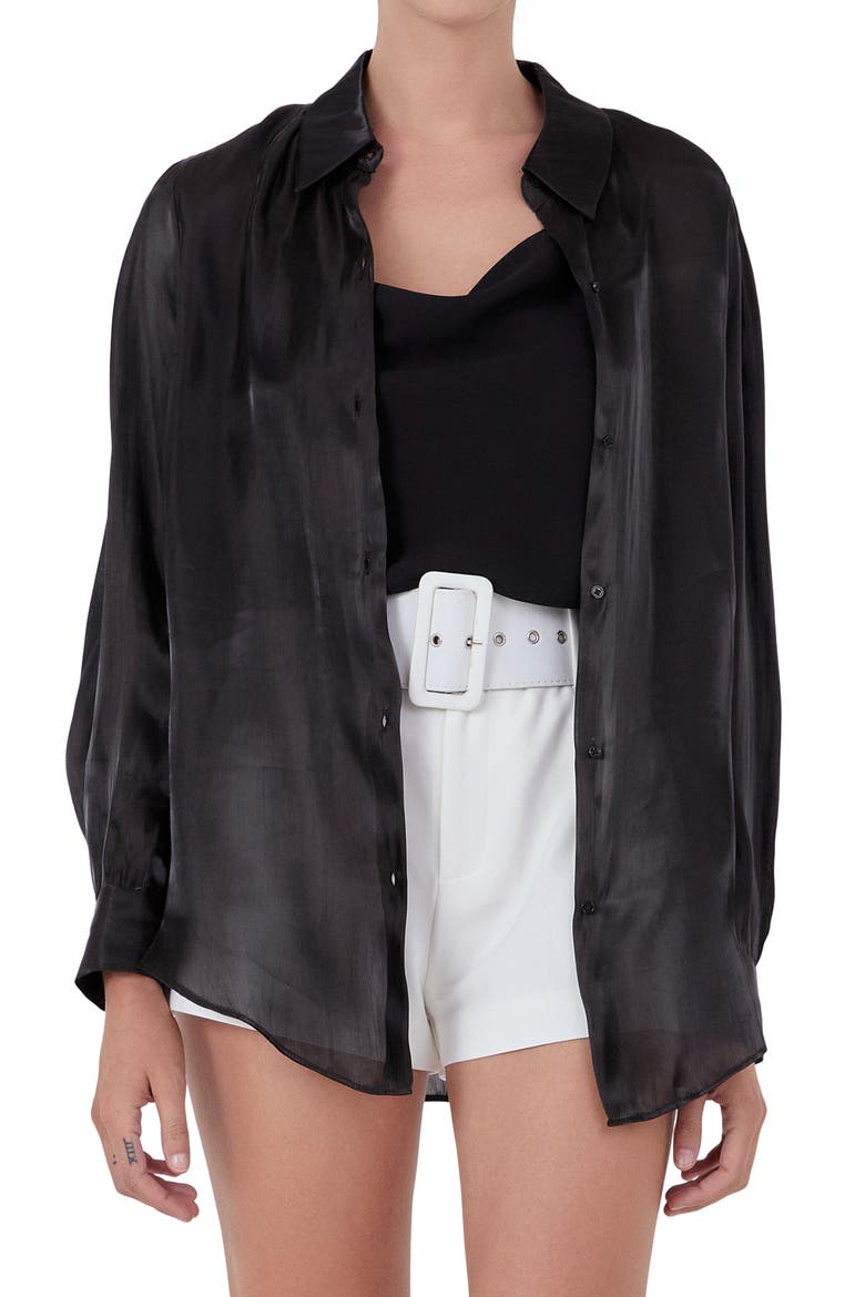 Sheer Satin Shirt, Alternate, color, BLACK
