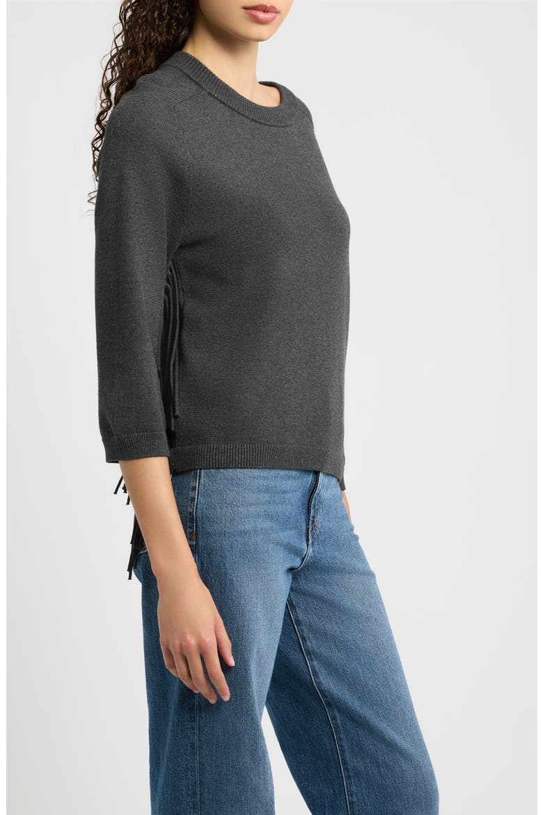Fringe Sleeve Crewneck Sweater, Alternate, color, MELANGE DARK GREY