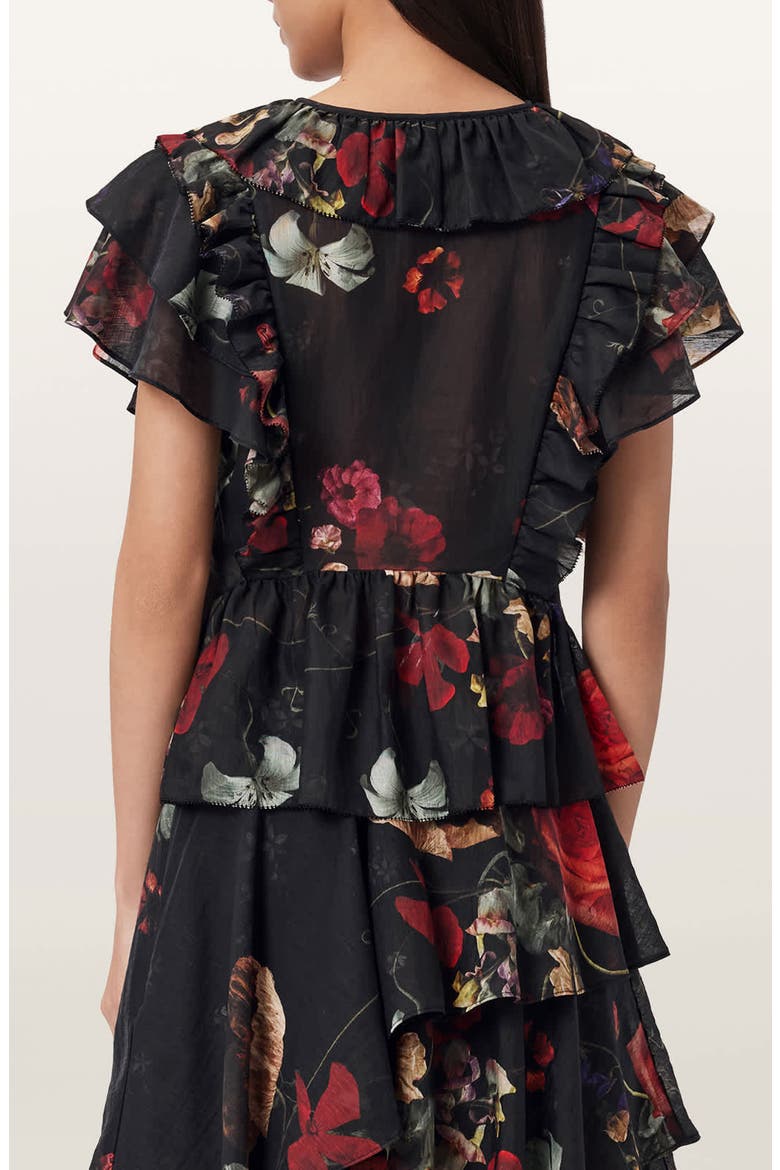 Alma Floral Print Ruffle Top, Alternate, color, HAZE BLACK