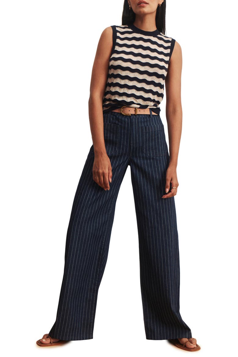 Marine Stripe Wide Leg Denim Pants, Alternate, color, LUNA BLUE STRIPE