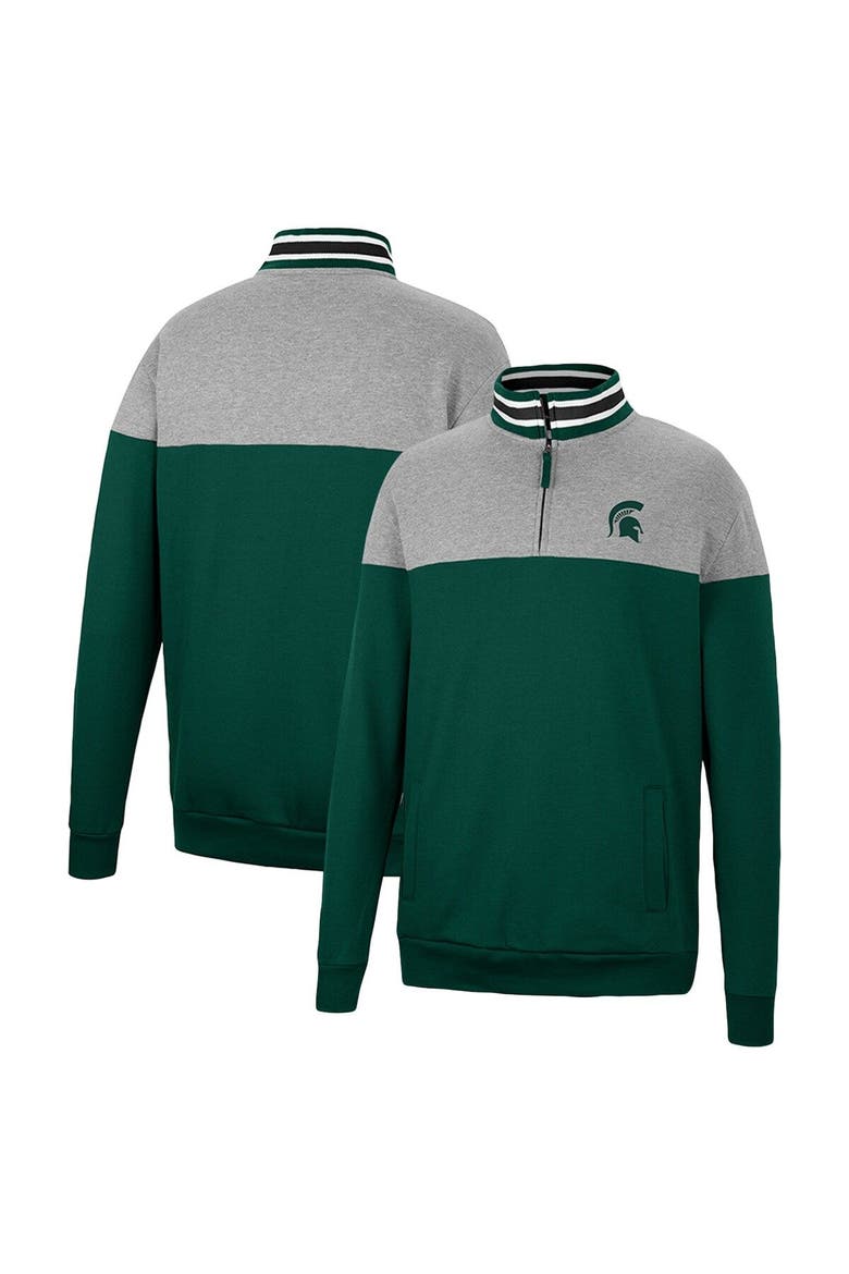 Men's Colosseum Green/Heather Gray Michigan State Spartans Be the Ball Quarter-Zip Top, Main, color, Green