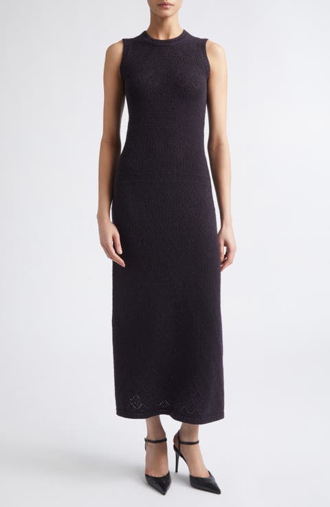 Sleeveless Cashmere Pointelle Sweater Dress