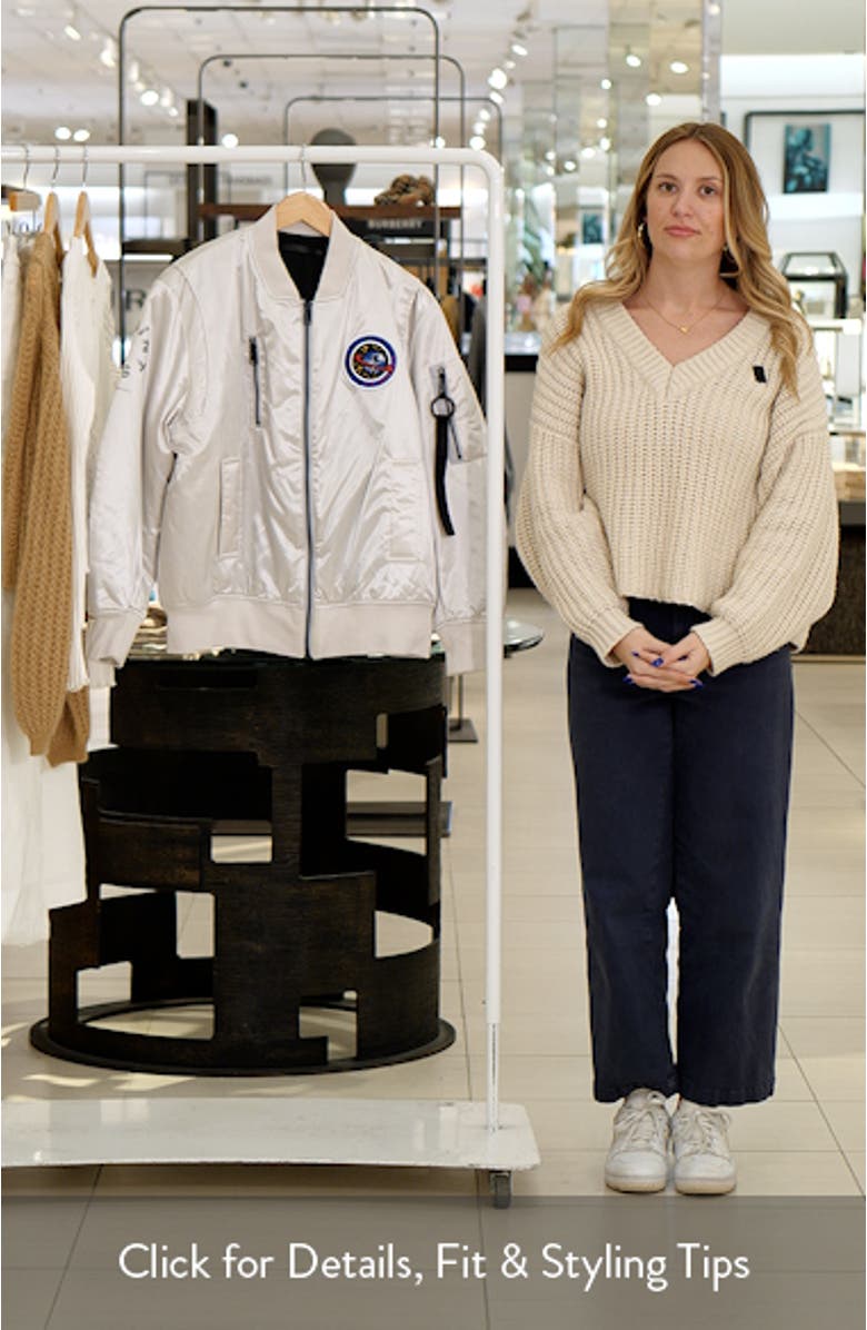 Echo Logo Patch Satin Bomber Jacket, sales video thumbnail