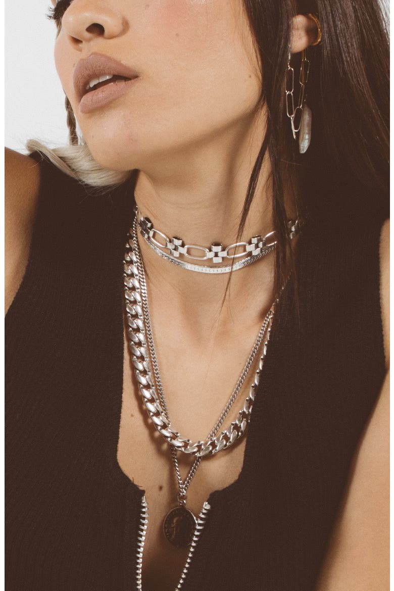 Sicily Herringbone Chain Choker, Alternate, color, SILVER