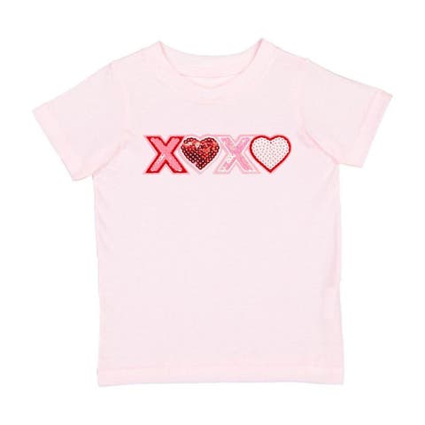 Hugs And Kisses Sequin Patch Valentine
s Day Short Sleeve T-Shirt