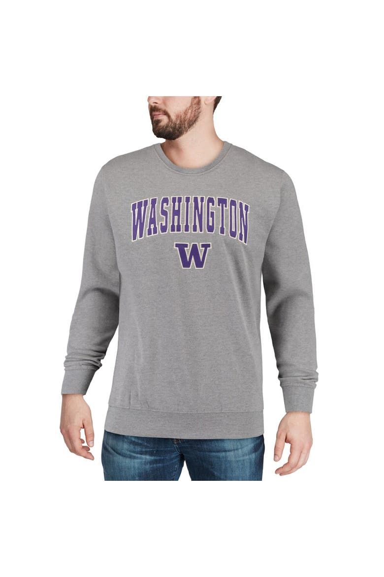 Men's Colosseum Heather Gray Washington Huskies Arch & Logo Crew Neck Sweatshirt, Alternate, color, Heather Gray