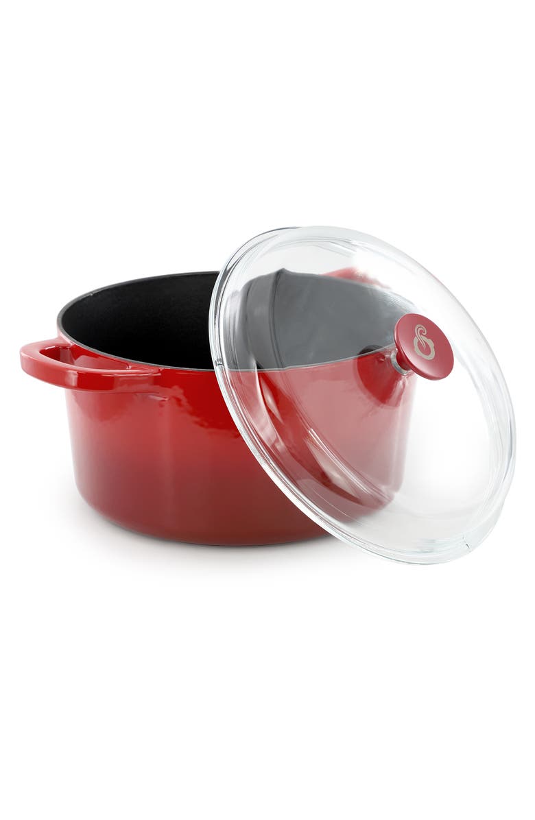 CROCK POT 7 Quart Enameled Cast Iron Dutch Oven with Borosilcate Lid, Alternate, color, Red