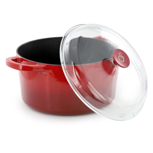 Crock Pot 7 Quart Enameled Cast Iron Dutch Oven With Borosilcate Lid In Red